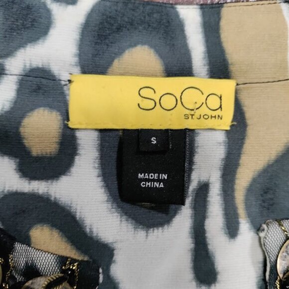 SoCa St. John Leopard Print Embellished Neckline Long Sleeve Blouse Size Small - Picture 8 of 13